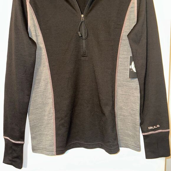 Bula Large Merino Wool Women Quarter Zip Active Long Sleeve Shirt Black Gray NWT - Picture 8 of 9